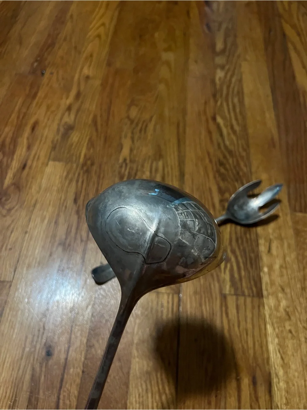 Vintage-Style Silver Serving Ladle and Fork Set - Silver